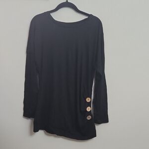 Elegant Black Long Sleeve Top with Button Detail